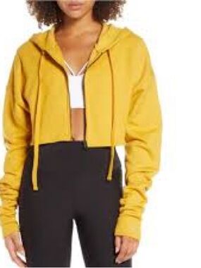 Alo Yoga Extreme Crop Hoodie in a mustard yellow- size small